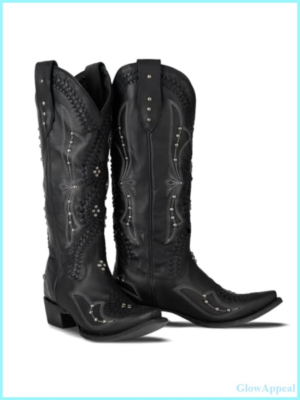 Knee High Western Cowboy Boots Vegan Leather Embroidered Women's